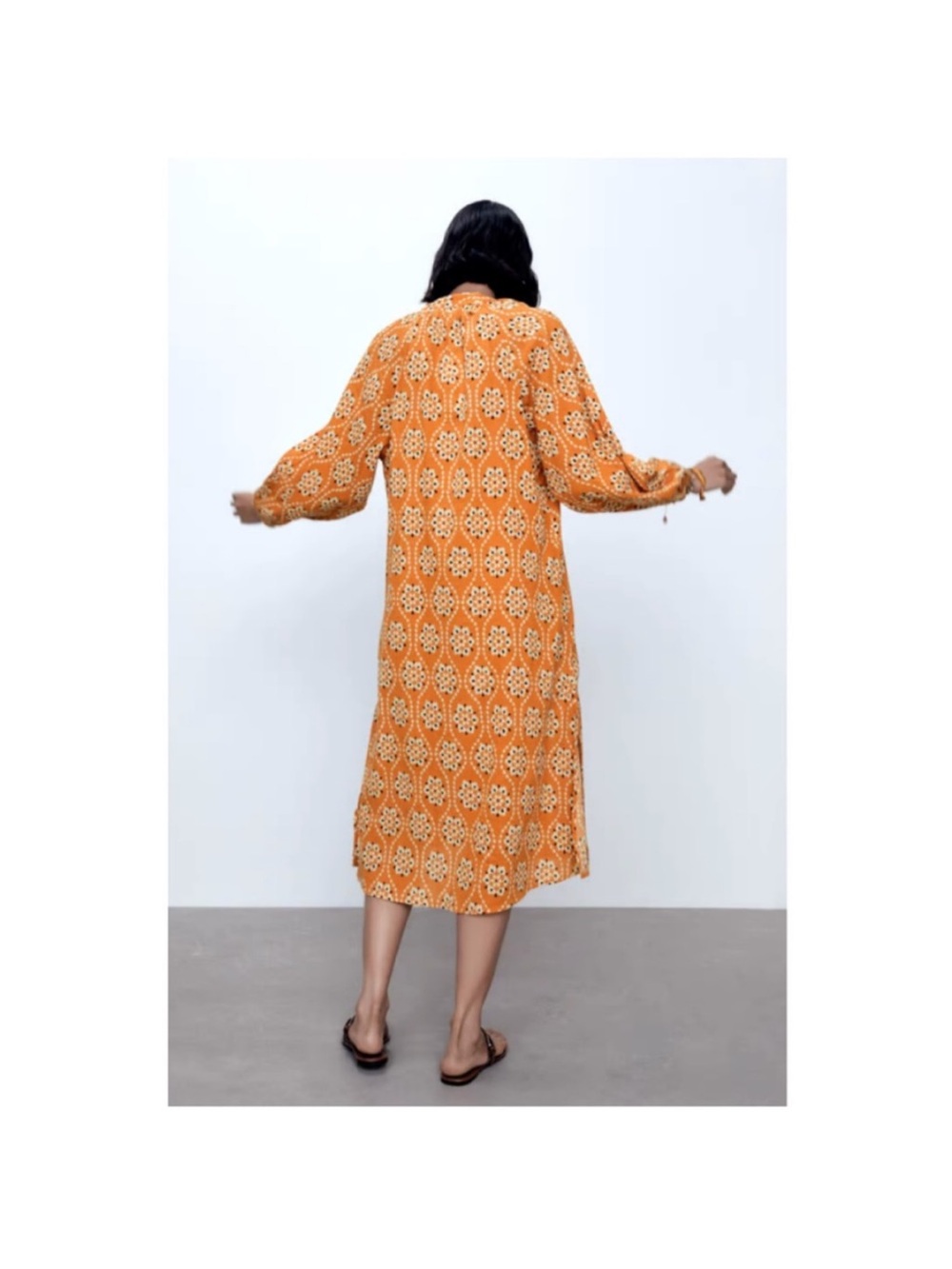 Zara Orange Floral Print Midi Dress - Casual Women's Dress - Picture 3 of 11